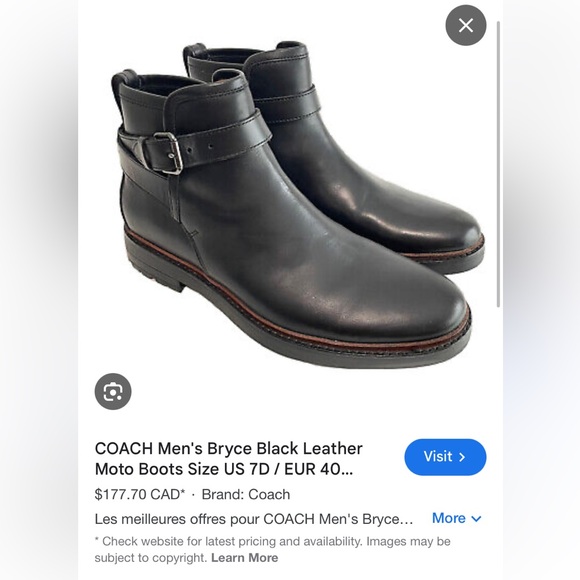 MENS COACH Black Leather Bryce Moto Boots - Picture 8 of 8